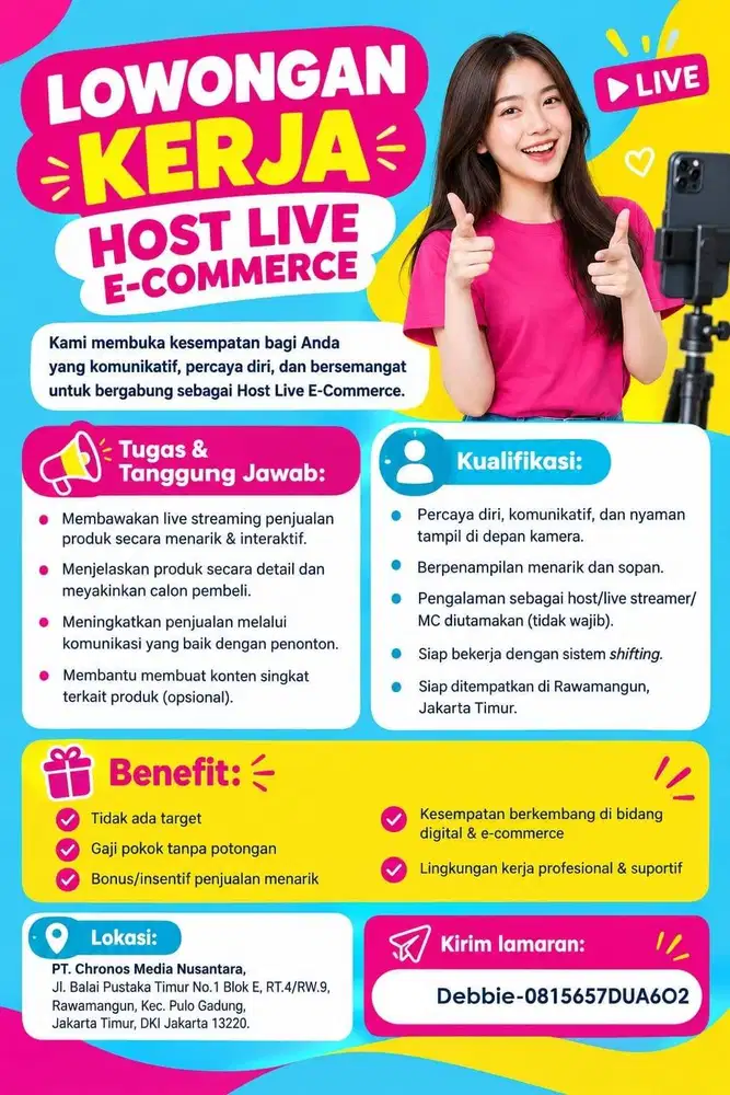 Loker Host Live, Loker Jakarta, Loker Host Live Jualan, Host Live TT
