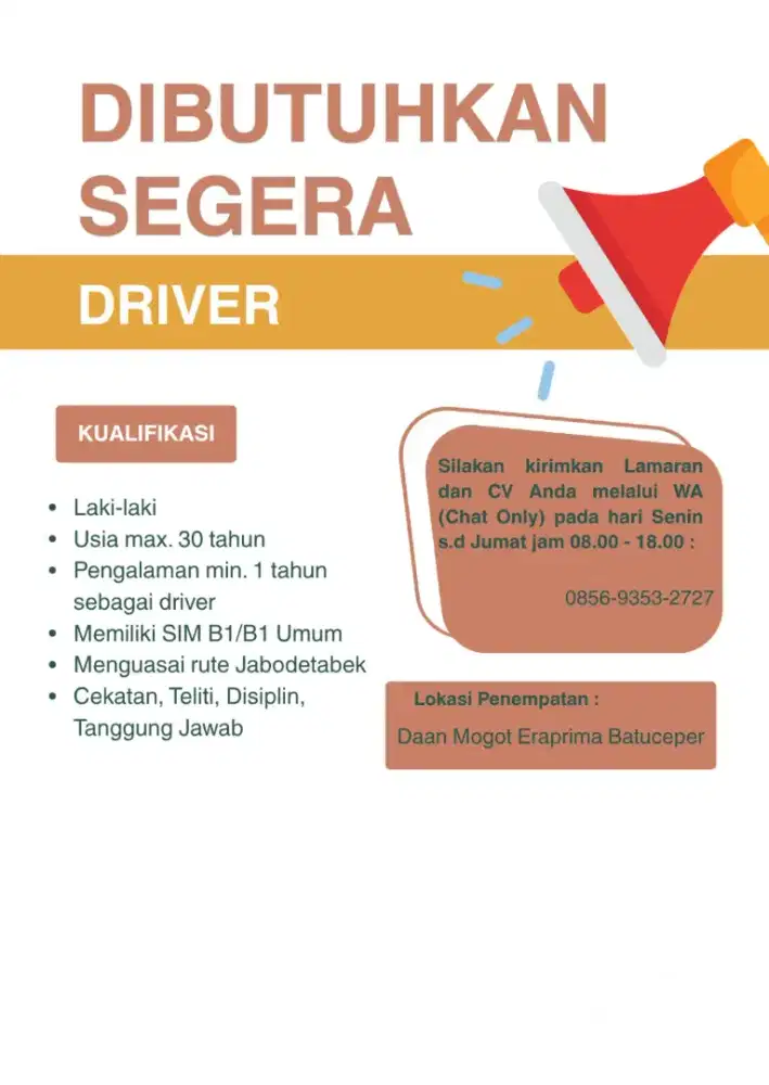 DIBUTUHKAN SEGERA DRIVER