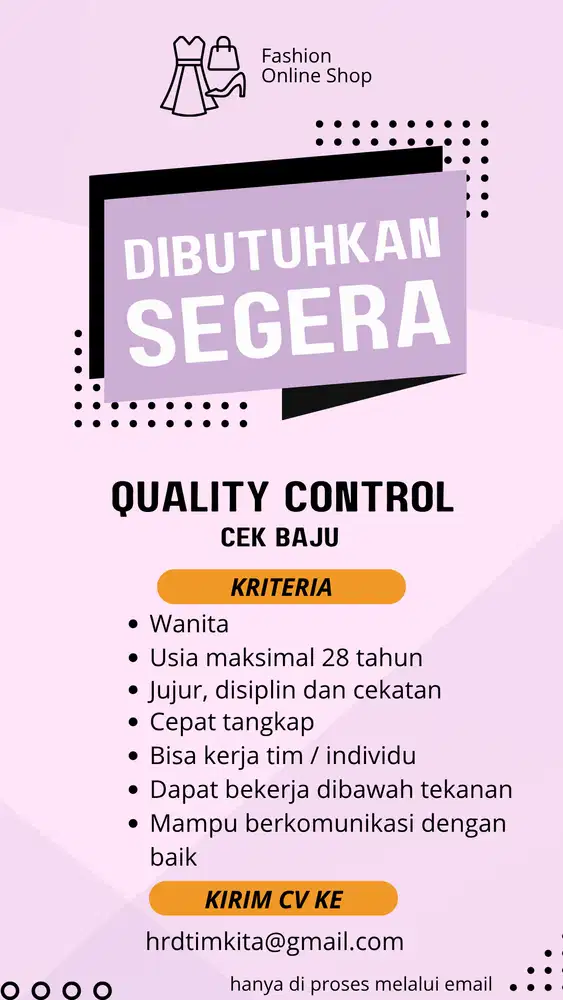 LOWONGAN KERJA CEK BAJU