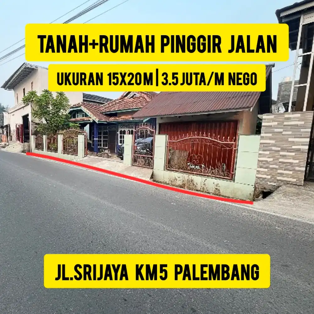 Tanah Bonus Bangunan Pinggir jalan Srijaya KM 5 Palembang