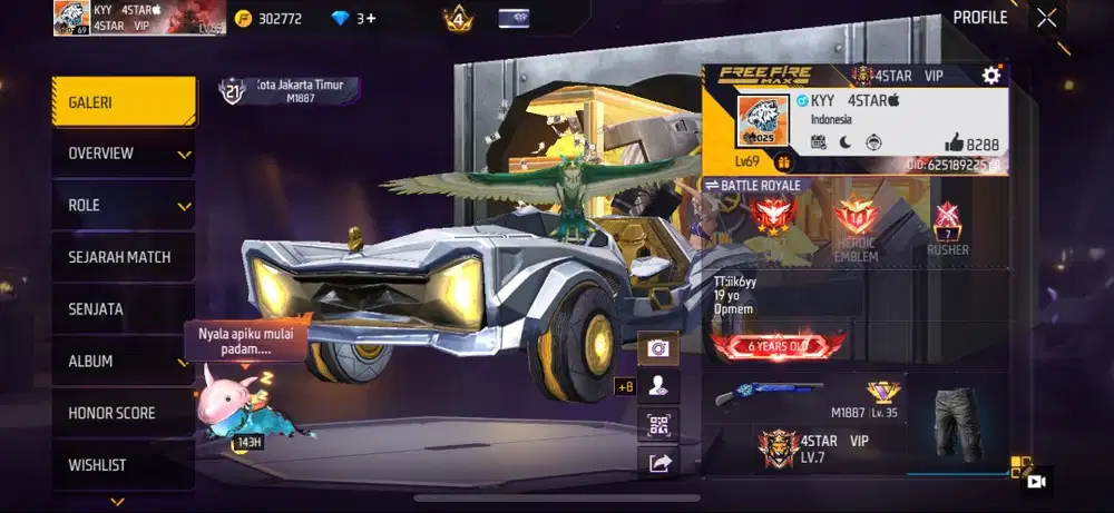 JUAL AKUN FREE FIRE LEVEL AKUN 69