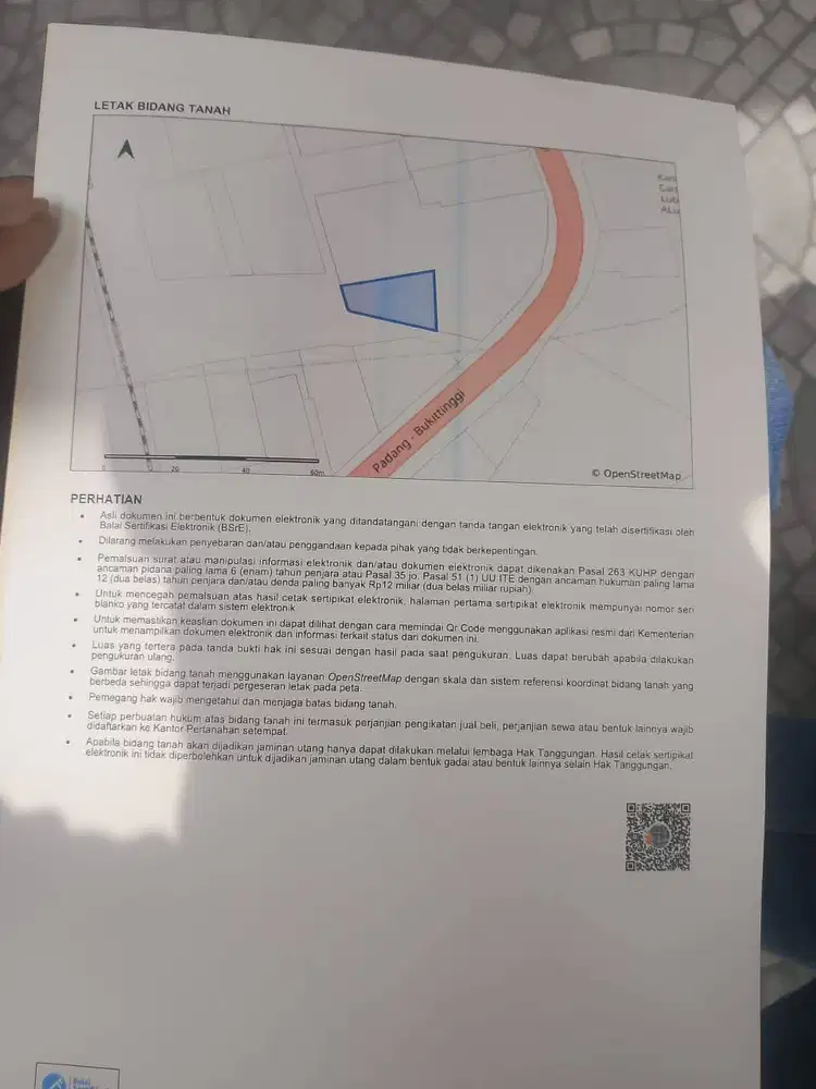 Jual cepat BU tanah 287m2 tanah pinggir jalan dekat pasar lubuk alung