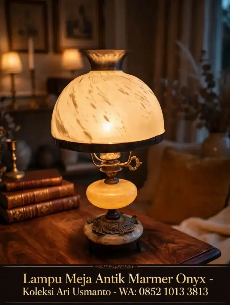 Lampu meja antik vintage marmer onyx