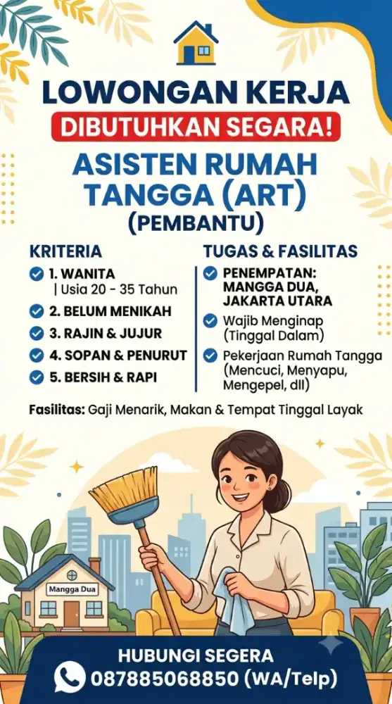 Dibutuhkan Asisten Rumah Tangga