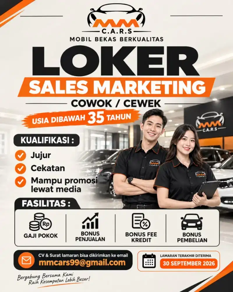 Di butuhkan sales counter MM cars Malang,mobil bekas berkualitas