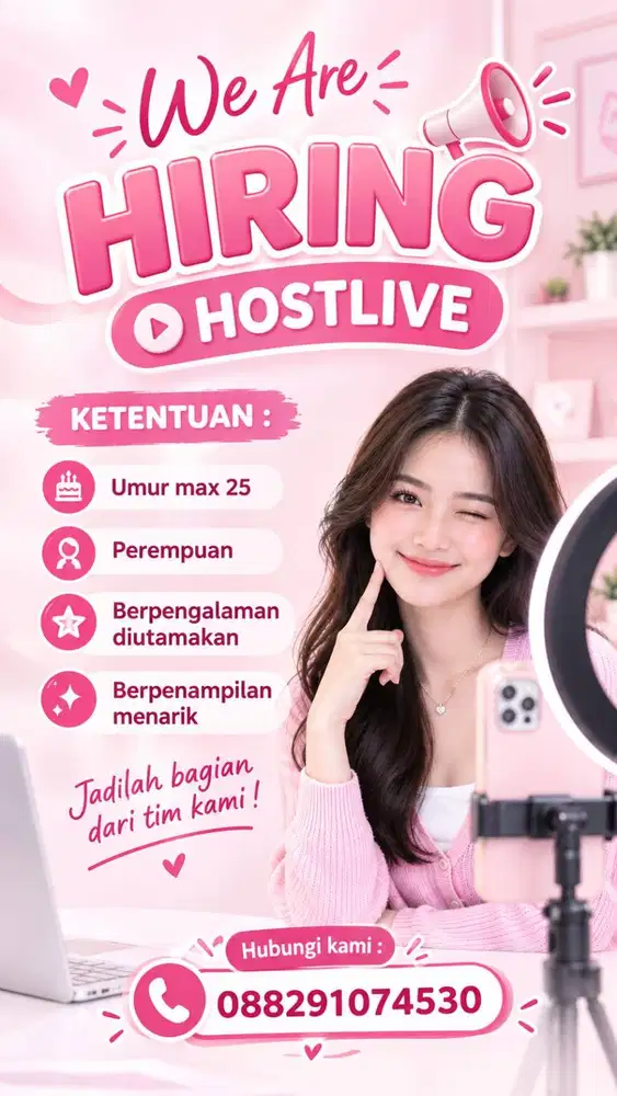 dibutuhkan host live cewe pengalaman langsung melamar sekarang