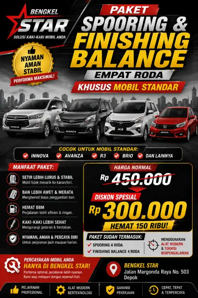 SPOORING + PAKET FINISHING BALANCE (Bengkel Star Depok)