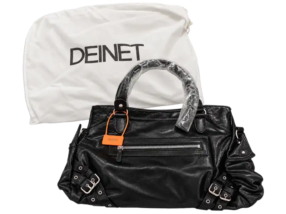 DEINET Belted Pocket Shoulder Bag in Black