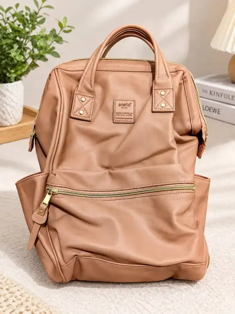 Anello Kuchigane Backpack PU Leather Synthetic Pink