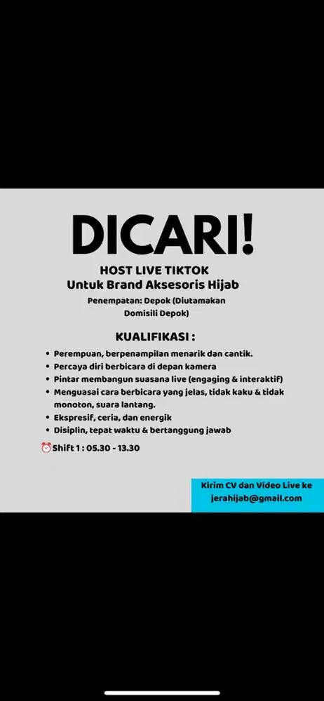 Dicari Host Live Perempuan