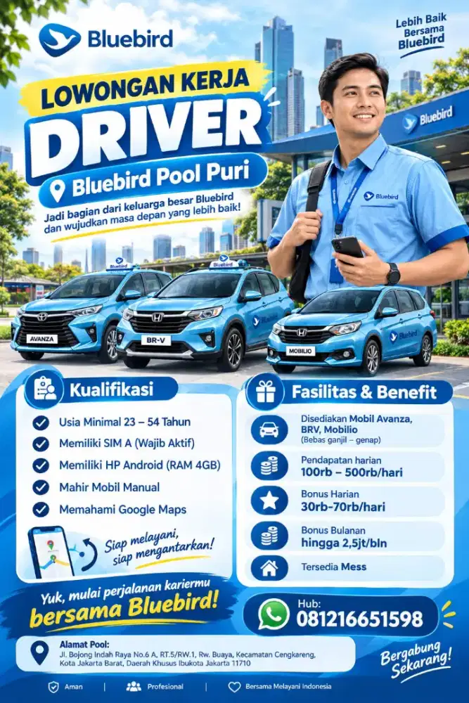 LOWONGAN DRIVER BLUEBIRD POOL PURI – PENGHASILAN MENARIK!