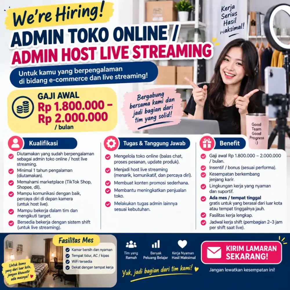 LOWONGAN ADM TOKO ONLINE / HOST LIVE STREAMING