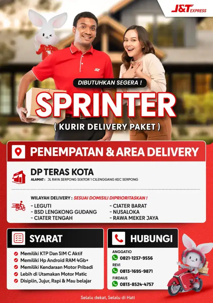 DIBUTUHKAN KURIR MOTOR J&T EXPRESS - SERPONG BSD butuh cepat!