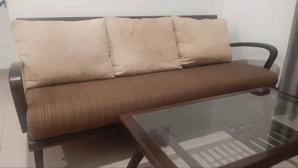 Kursi Tamu Sedan Modern Minimalis + Meja Kaca Kayu Jati