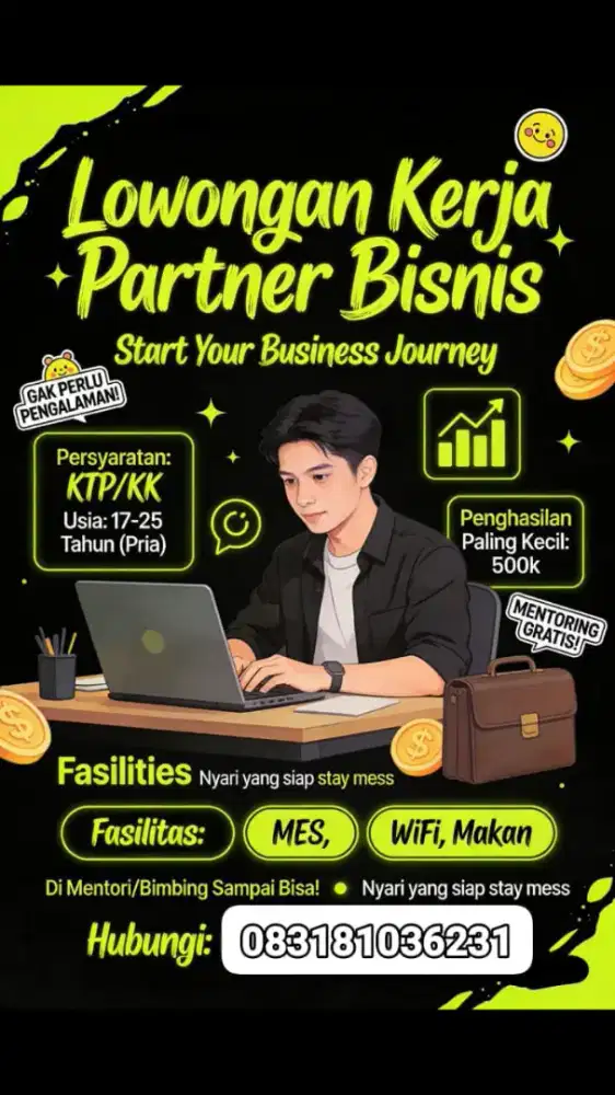 mencari partner kerja 2/3 pria lagi