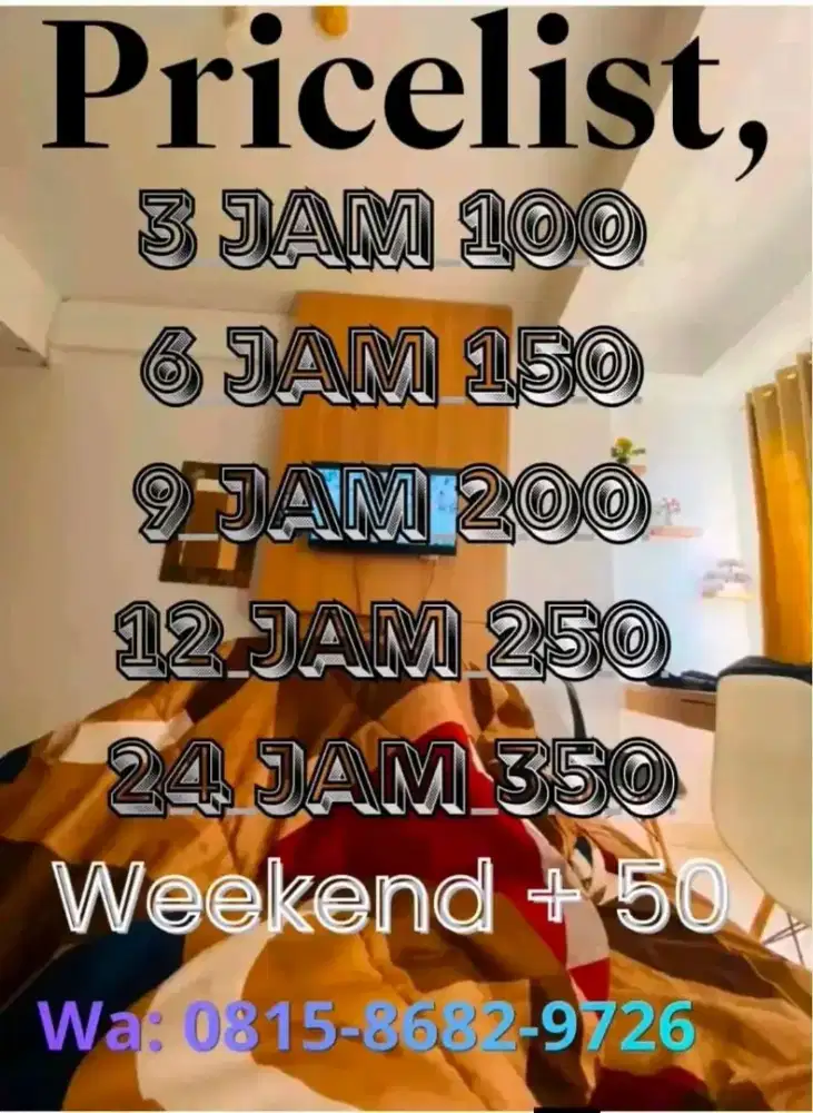 sewa apartemen Transit/ Harian mulai 3 jan 100rb