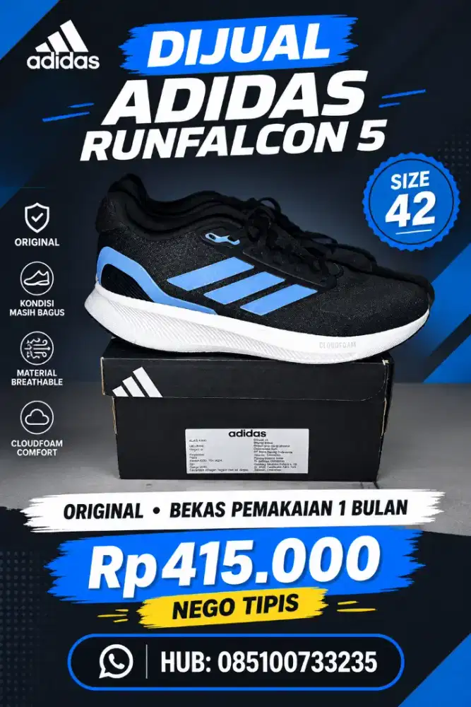 ORIGINAL 100%] Adidas Runfalcon 5 - Size 42 second (Like New)