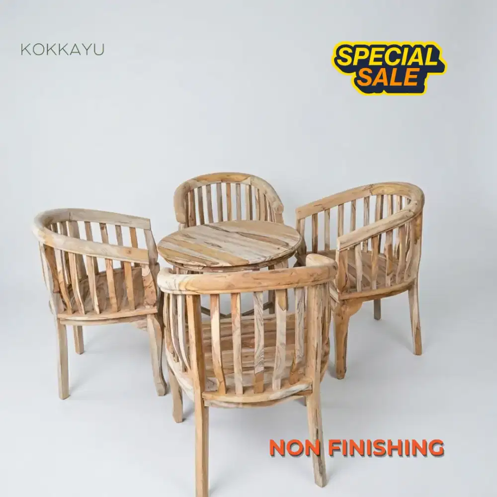 Kursi Tamu Meja Teras Minimalis Betawi Kayu Jati [Non Finishing]