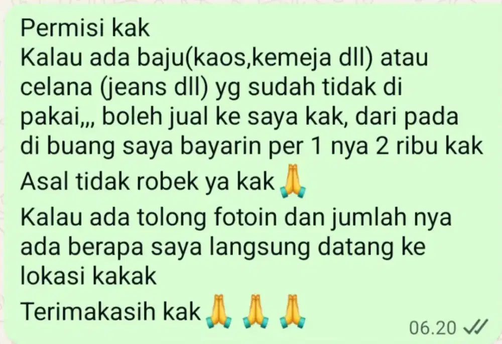 Nerima baju celana dll bekas