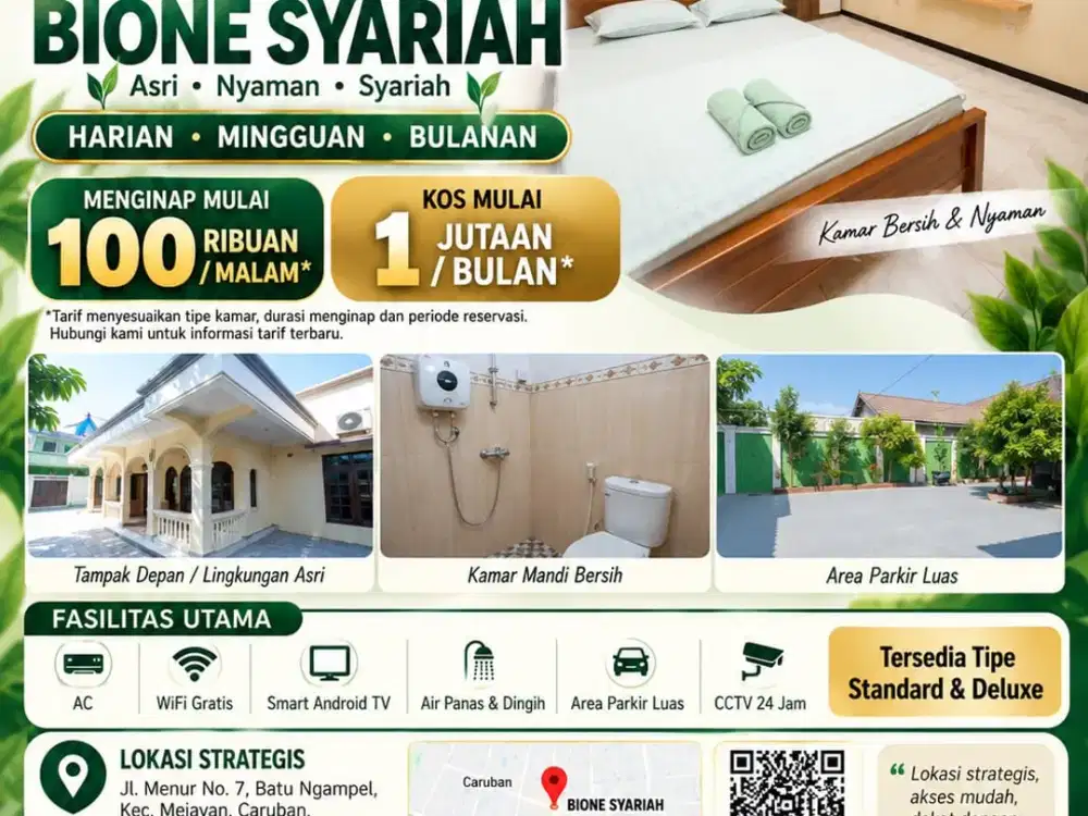 Disewakan Bione Syariah kost full furnish dekat RSUD Caruban