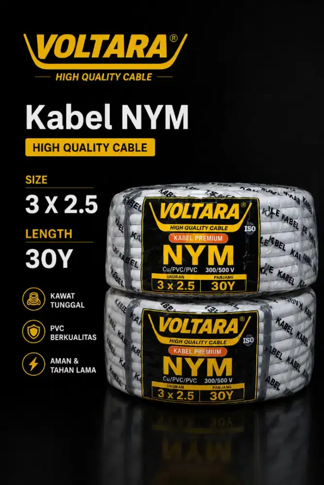 Kabel listrik NYM 3x2.5 VOLTARA 30Y Kawat Tembaga Campuran