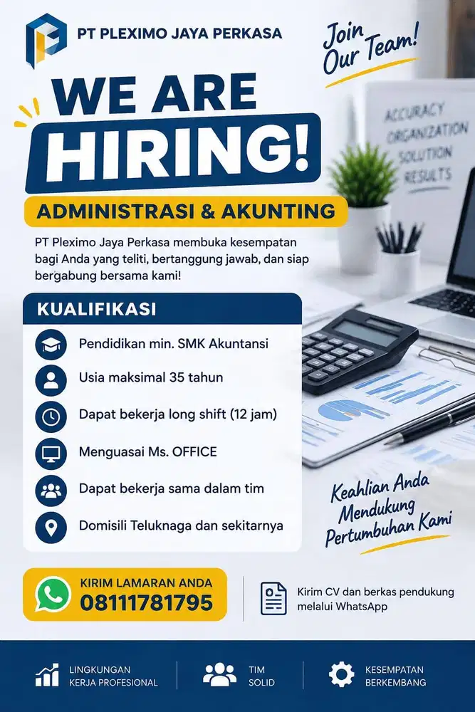 Dibutuhkan segera administrasi dan akunting