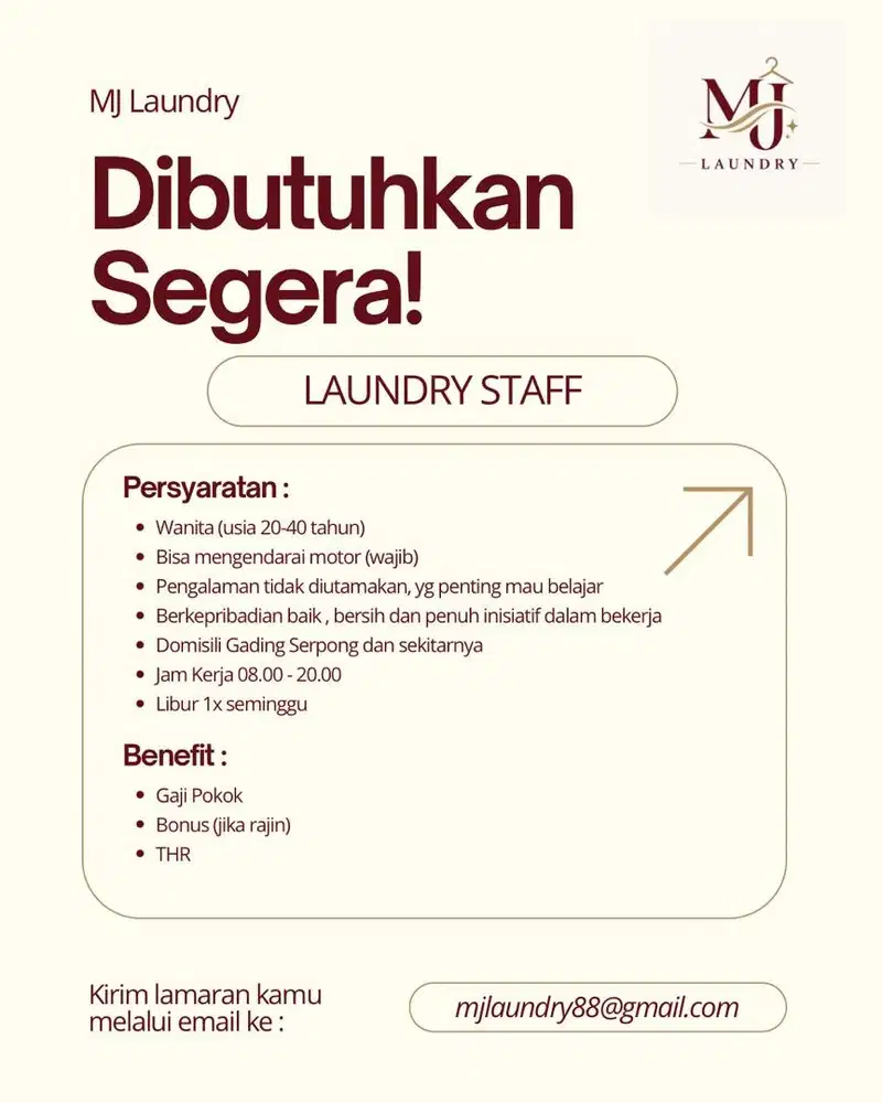 Dibutuhkan Karyawati Laundry