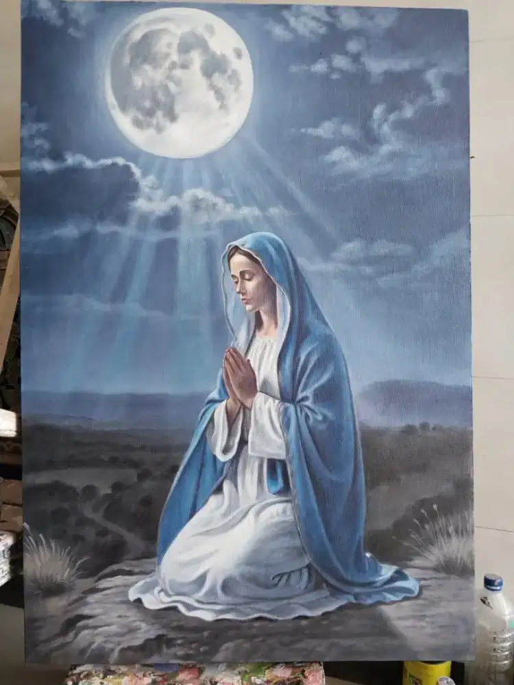 Dijual lukisan kanvas bunda maria 90x130 cm