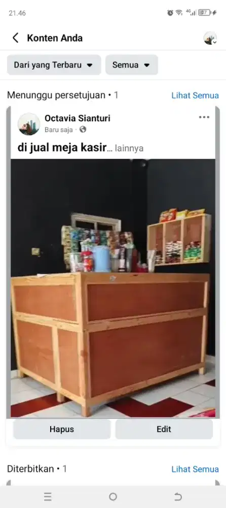 di jual 1set meja warkop dan meja kasir yang minat langsung inbox
