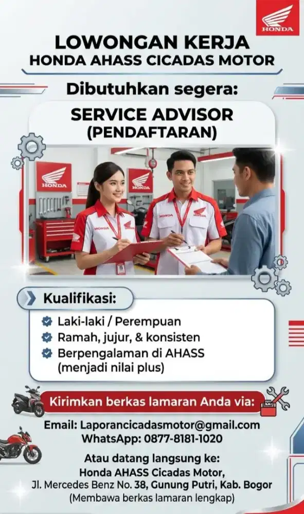 LOKER BENGKEL MOTOR RESMI HONDA