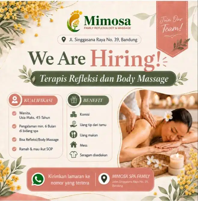 LOWONGAN KERJA TERAPIS PIJAT REFLEKSI WANITA BANDUNG