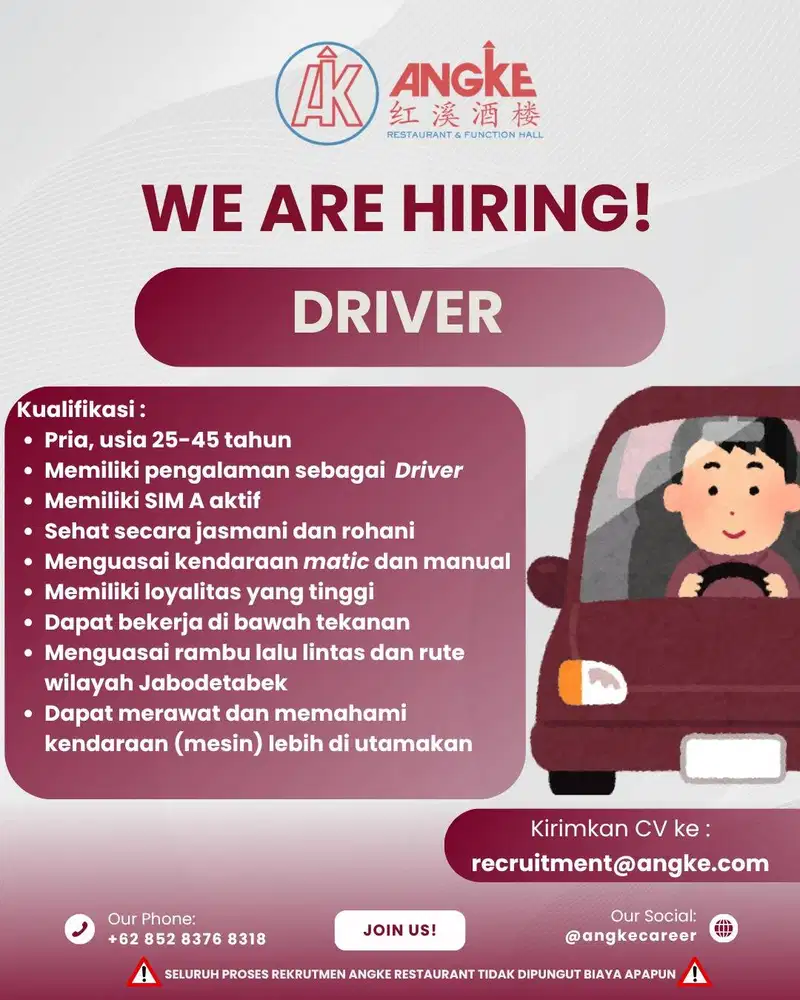 LOWONGAN KERJA DRIVER RESTORAN JAKARTA
