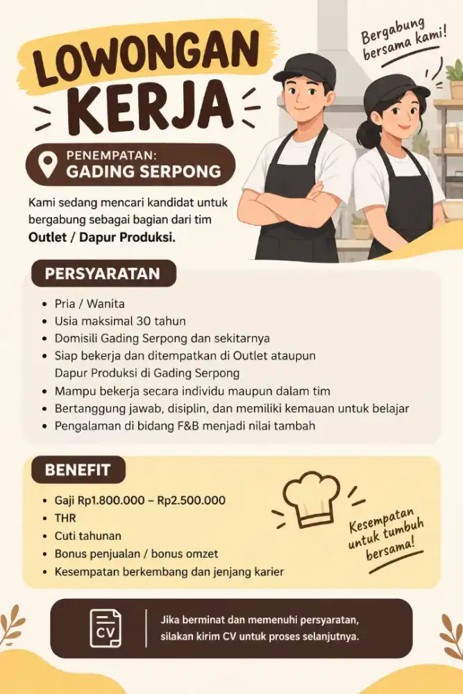 Lowongan crew outlet dan dapur produksi