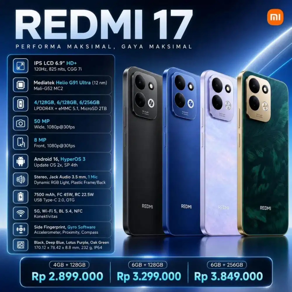 Redmi 17 6/128 GB Baterai 7.500 mAh NEW BNIB