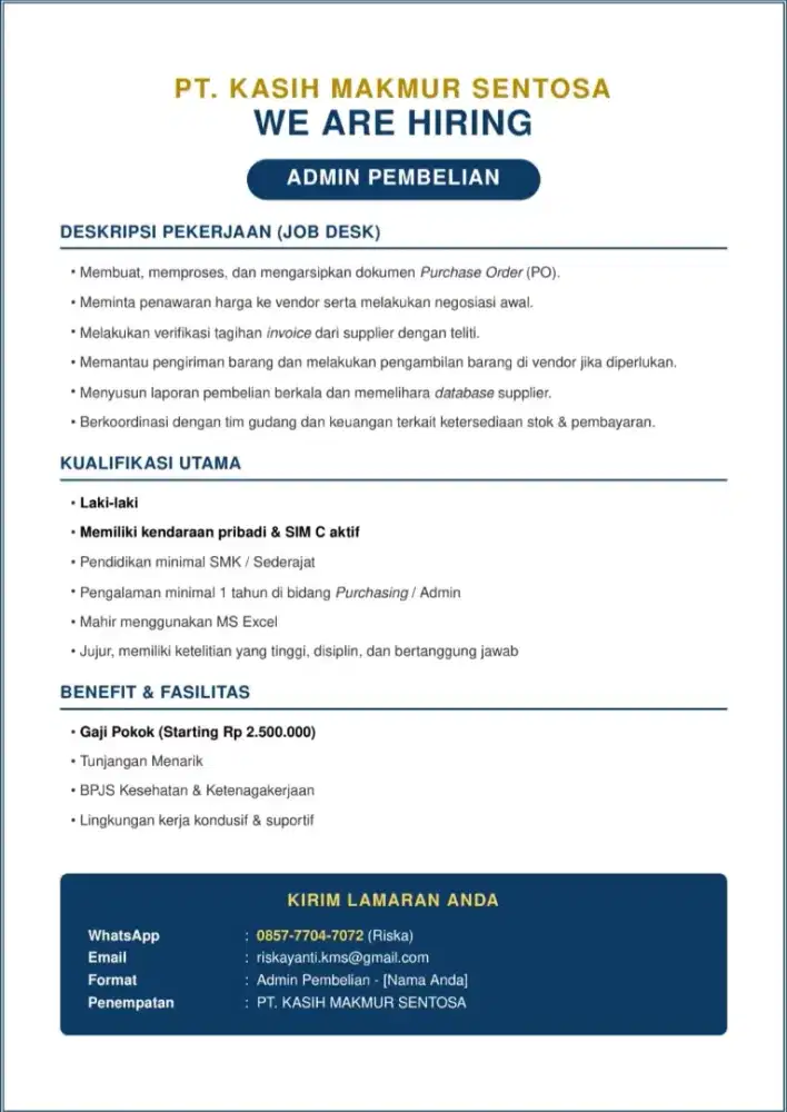 Lowongan Administrasi Pembelian