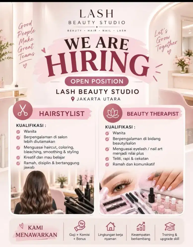 Dibutuhkan Hair Stylist, Therapist Eyelash dan Nail Art