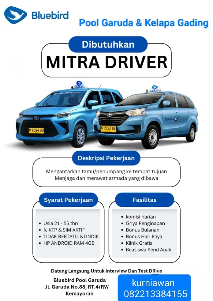Lowongan driver taxi blue bird group
