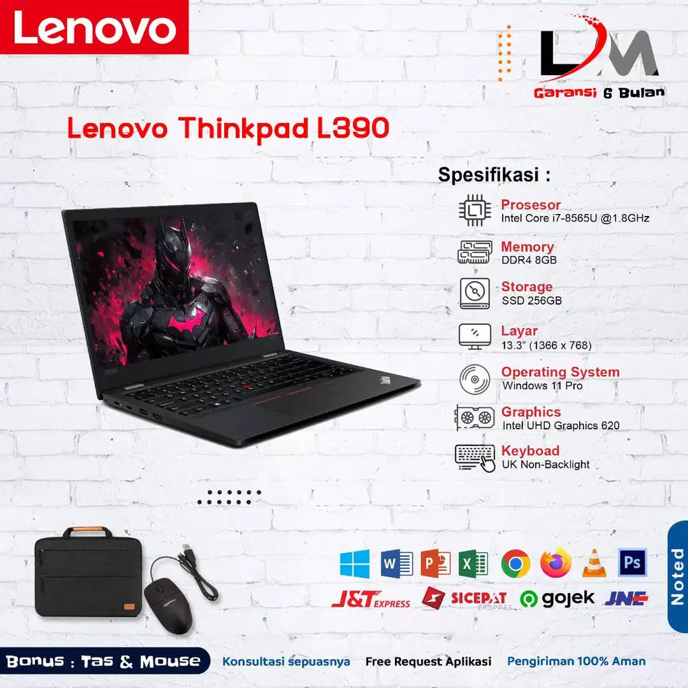 Laptop Lenovo L390 Intel Core i7-8565U Ram 8GB SSD 256GB Windows 11