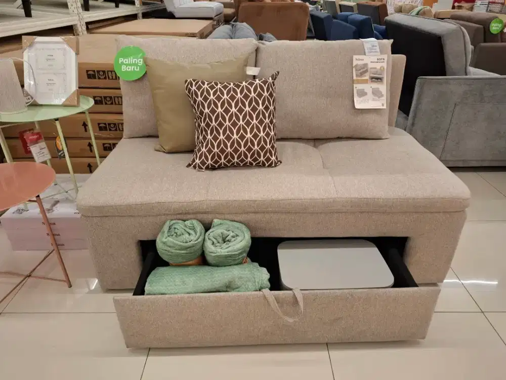 Sofa Penyimpanan 2 Seater Fabric Abu abu