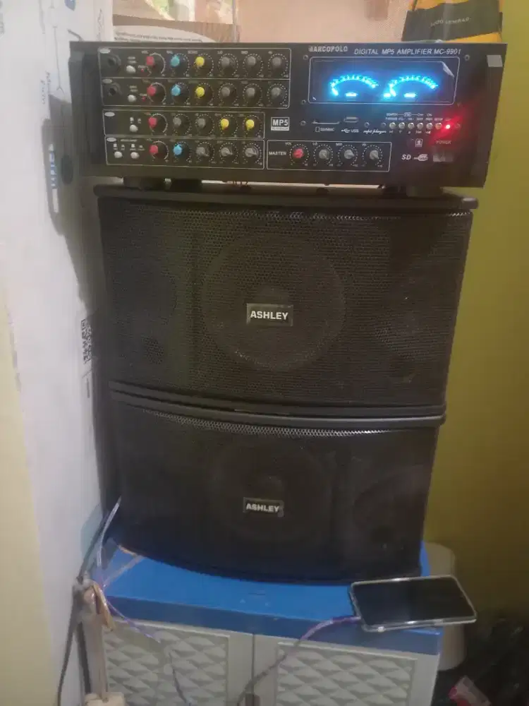Power amplifier karaoke+speaker sepasang