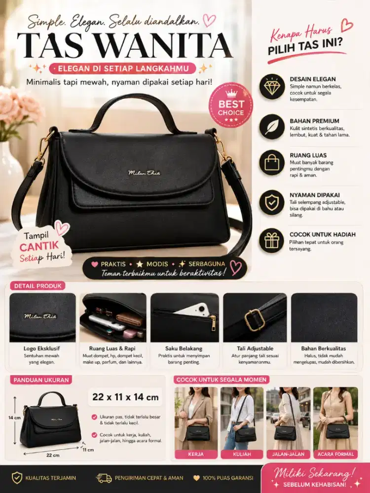 Tas Selempang Wanita Casual Warna Hitam