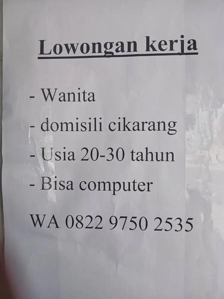 Lowongan Pekerjaan sebagai Admin (Dibutuhkan cepat)