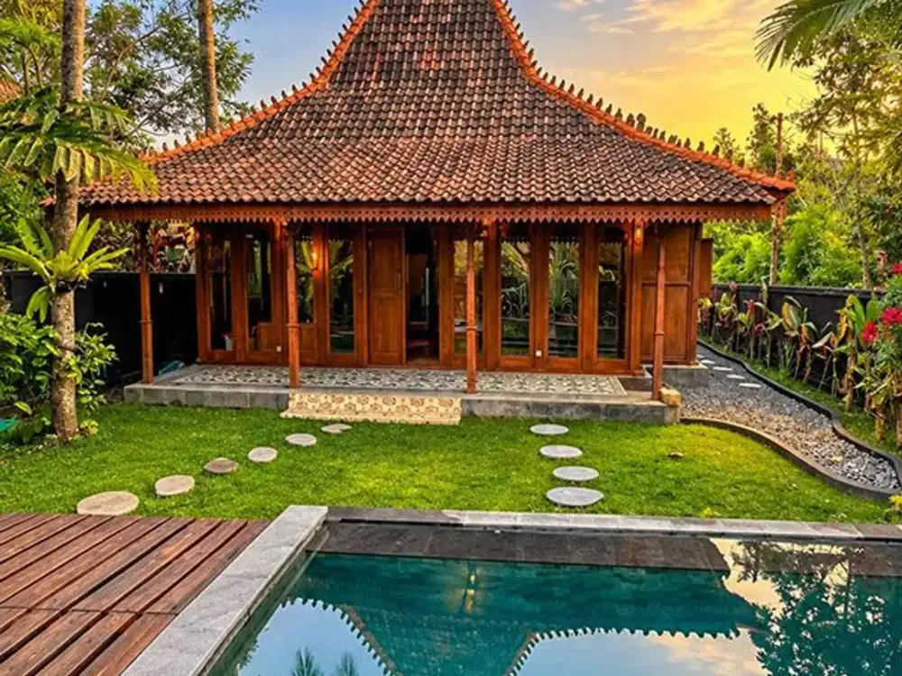 [Amr-049.Tdj-2] 2-Bedroom Private Pool Joglo Villa For Yearly Rent – Mambal, Bali