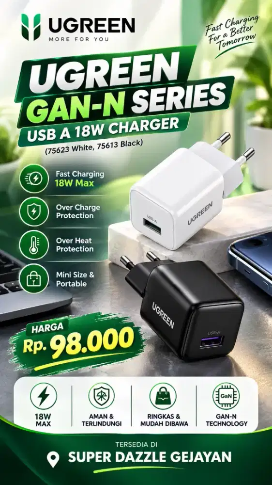 UGREEN GAN N-SERIES USB A 18W CHARGER