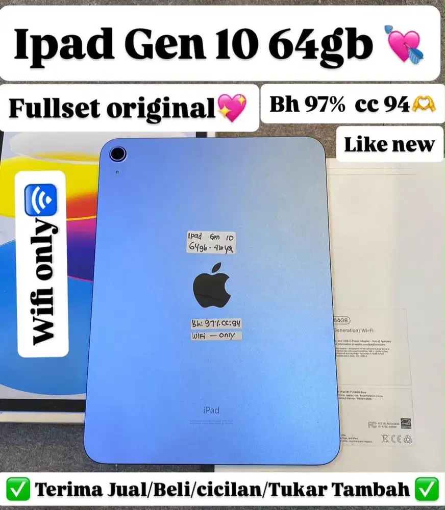 Ipad Gen 10 64 Gb Blue Fullset
