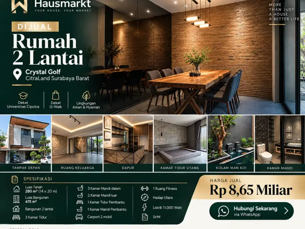 Rumah Lux Crystal Golf Citraland Dekat UC & Sekolah Ciputra LT 280 m2 LB 475 m2