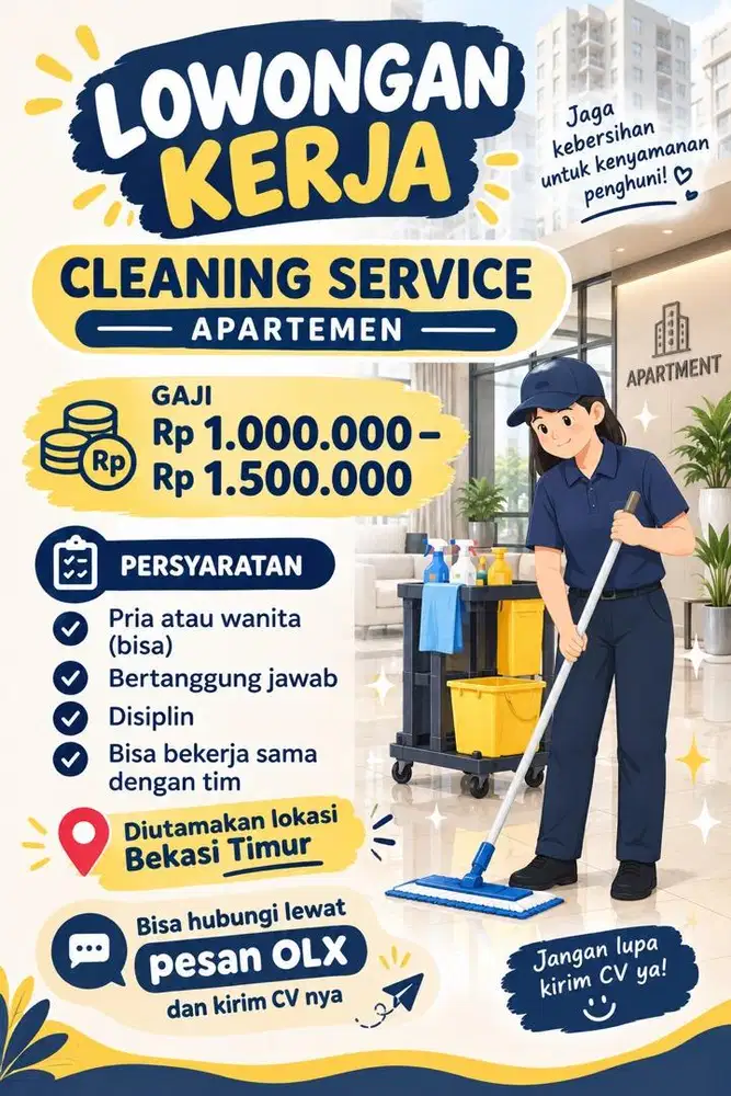 Dibutuhkan segera HOUSE KEEPING APARTEMEN !!