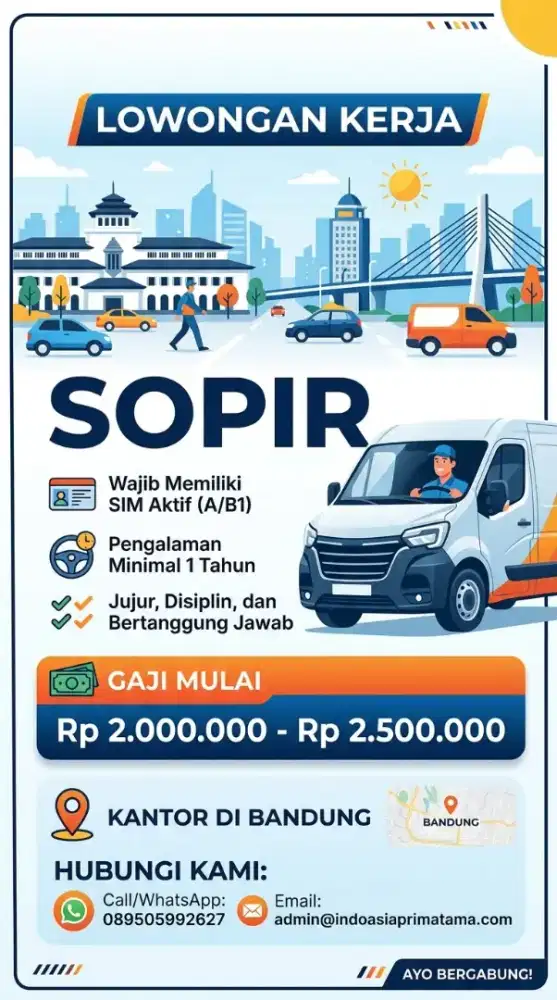 Lowongan pekerjaan Sopir atau Driver