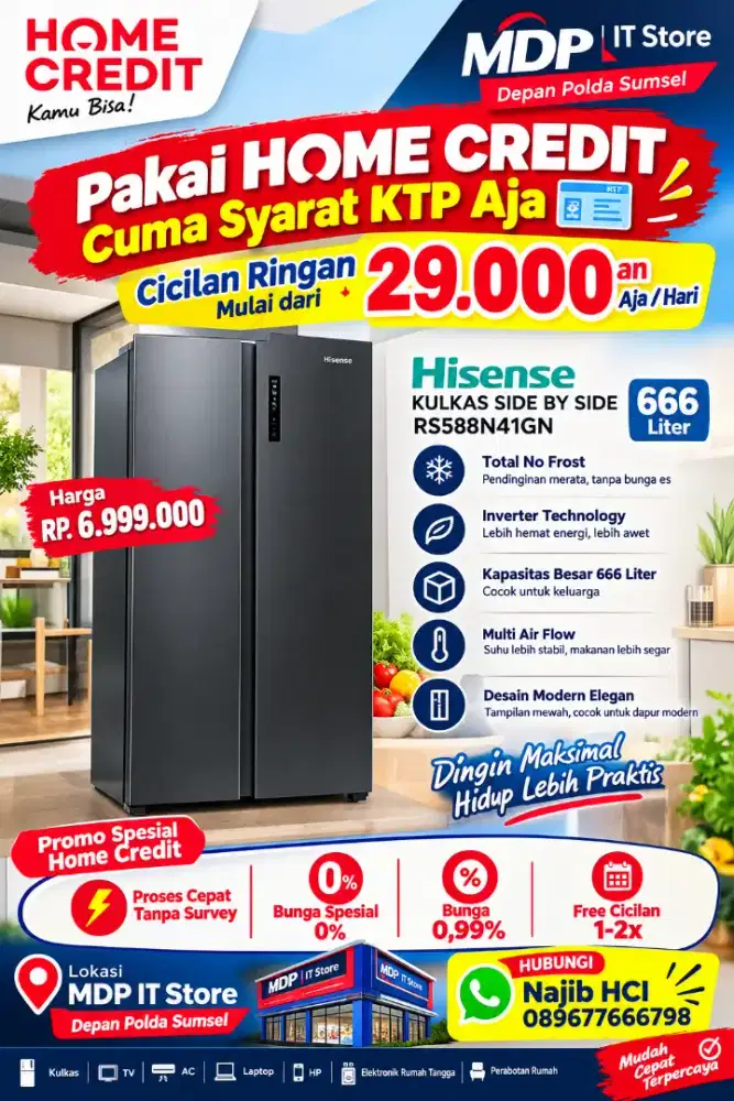 PROMO KREDIT KULKAS HISENSE RS588N41GN 666 Liter FREE 1-2X CICILAN