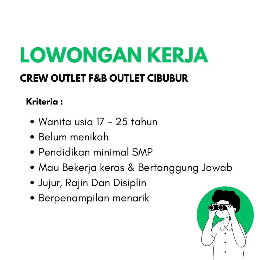 lowongan kerja jaga stand makanan & minuman di cibubur